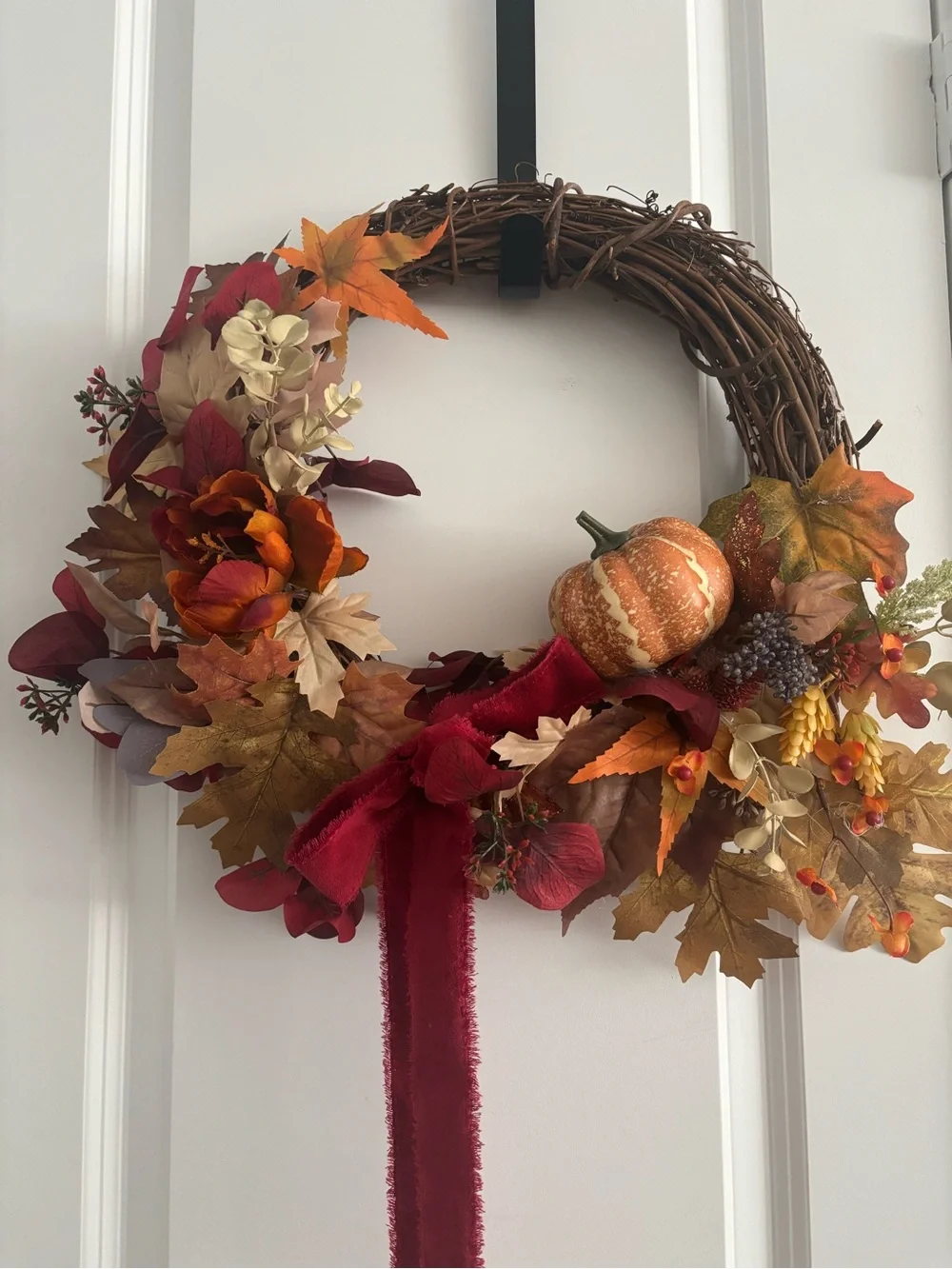 Autumn Harvest Fall Handmade Wreath w/Burgundy Touches Custom Design Final Sale